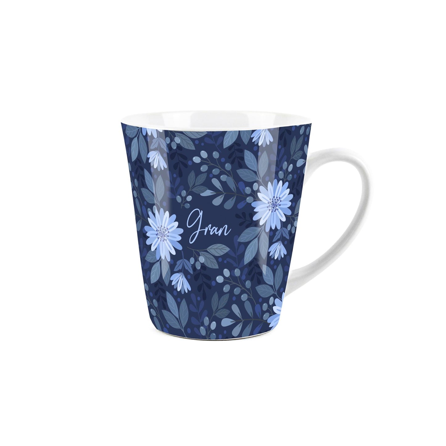 Dark Blue Flowers Small Latte Mug