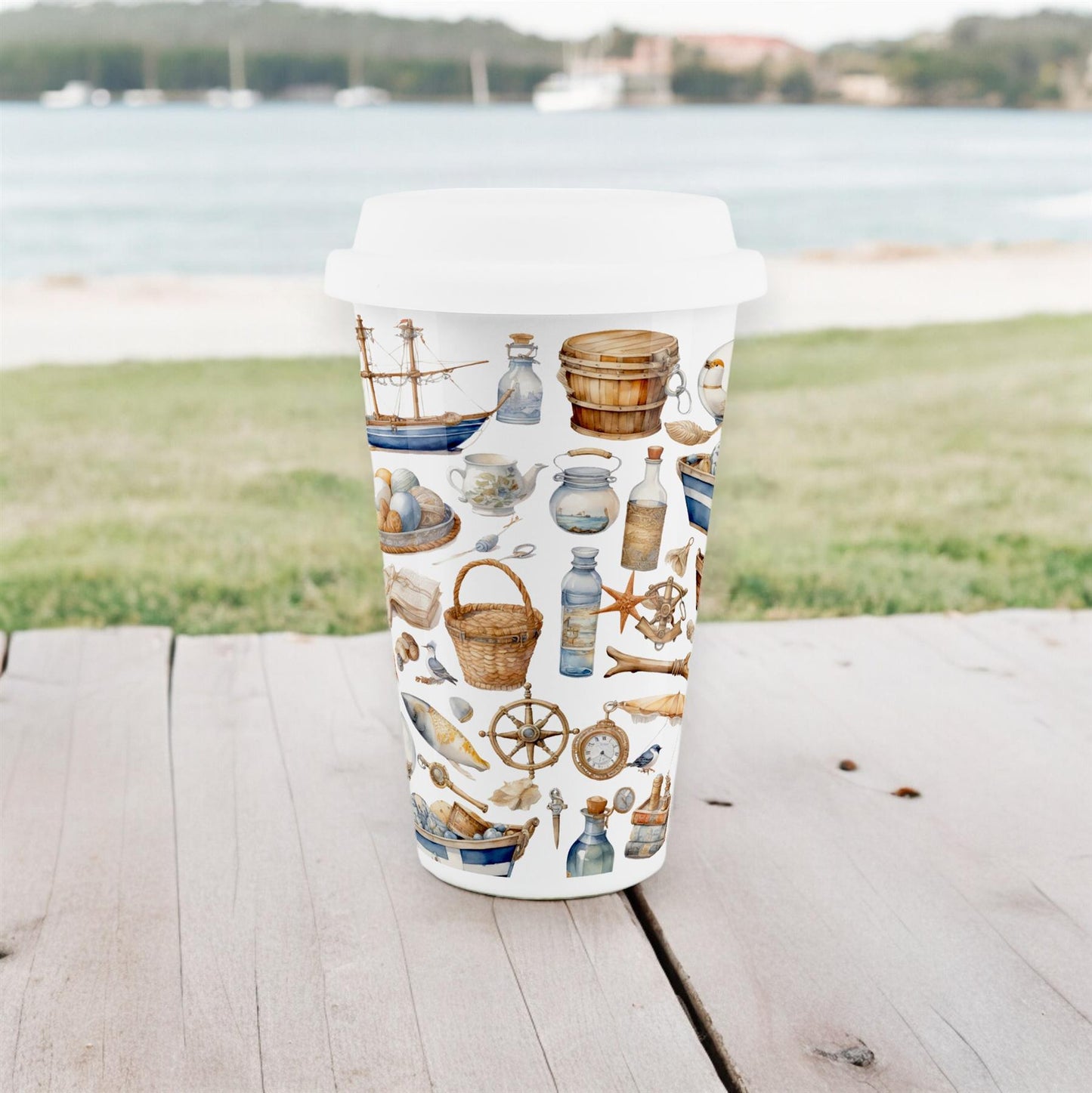 Watercolour Seaside Travel Mug