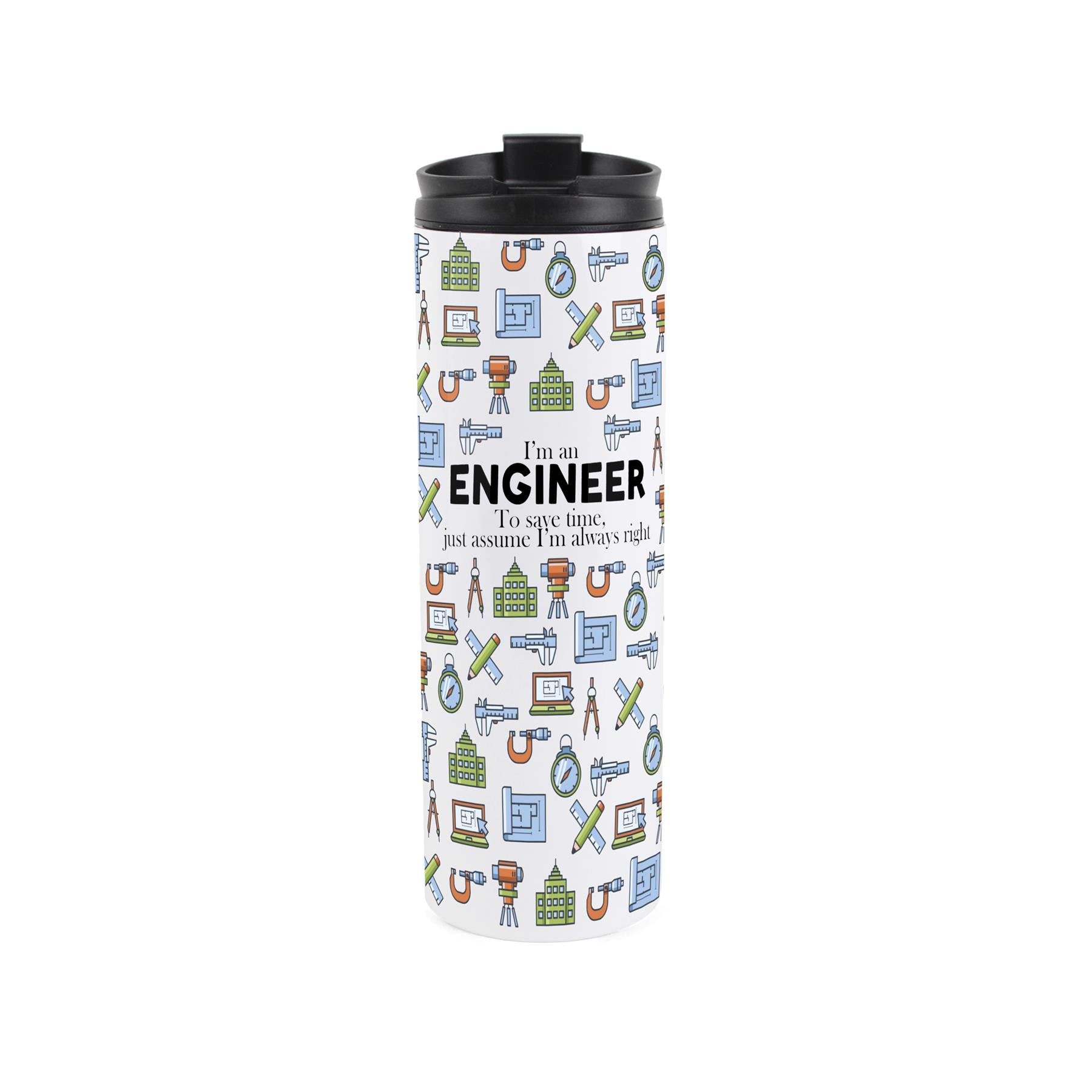 Travel mug featuring engineer pattern 