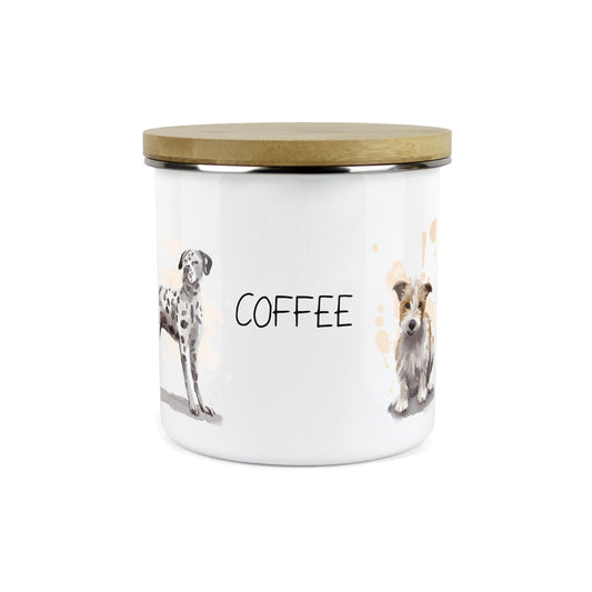 Coffee Storage Canister - Dogs Watercolour Kitchen Enamel Metal Storage Jar