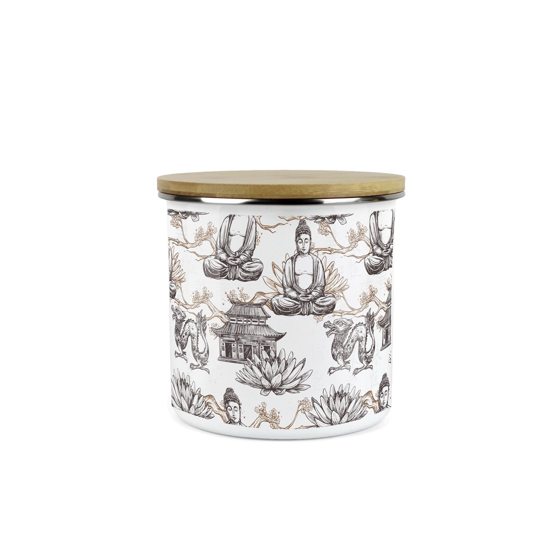 Brown Storage Canister - Oriental Scene Enamel Kitchen Storage Jar