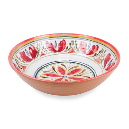 Rustic melamine salad serving bowl with bold Mediterranean patterns. Perfect for serving summer salads, fruits, and desserts