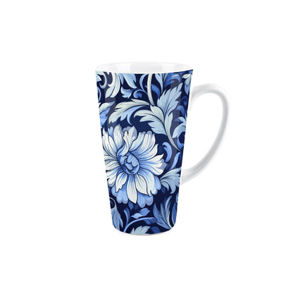 Large white latte mug featuring blue floral design 