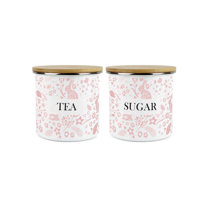 Wild Rabbits Tea & Sugar Enamel Jar Storage Canister Set - Pink