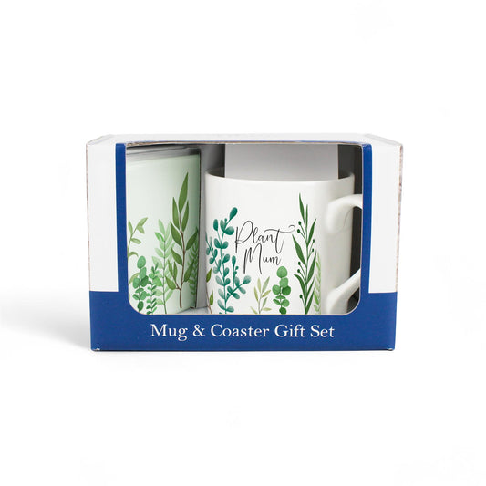 Green Foliage Personalised Mug & Coaster Gift Set