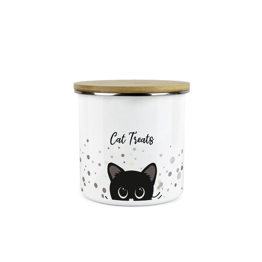 Peeping Cat Treats Medium Enamel Canister