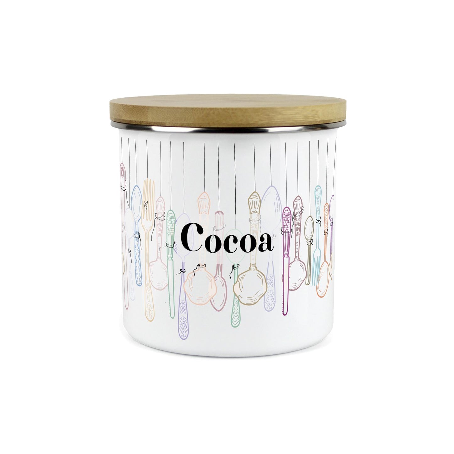 Vintage Cutlery Cocoa Baking Storage Canister - Enamel Kitchen Container