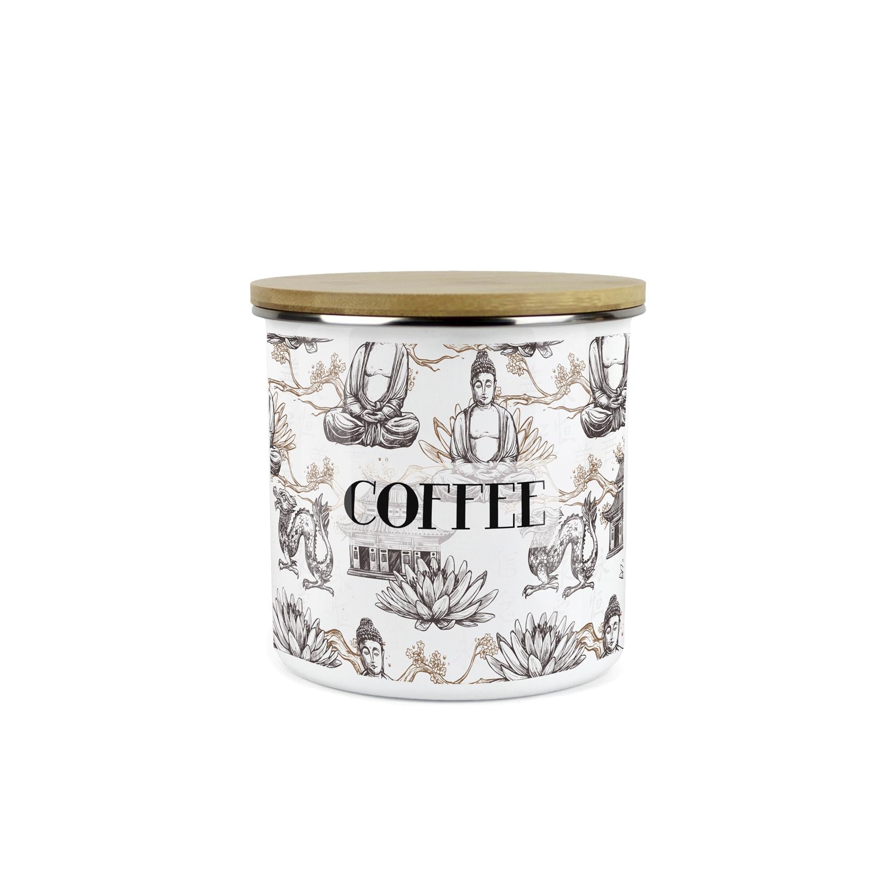 Coffee Storage Canister - Oriental Scene Enamel Kitchen Storage Jar