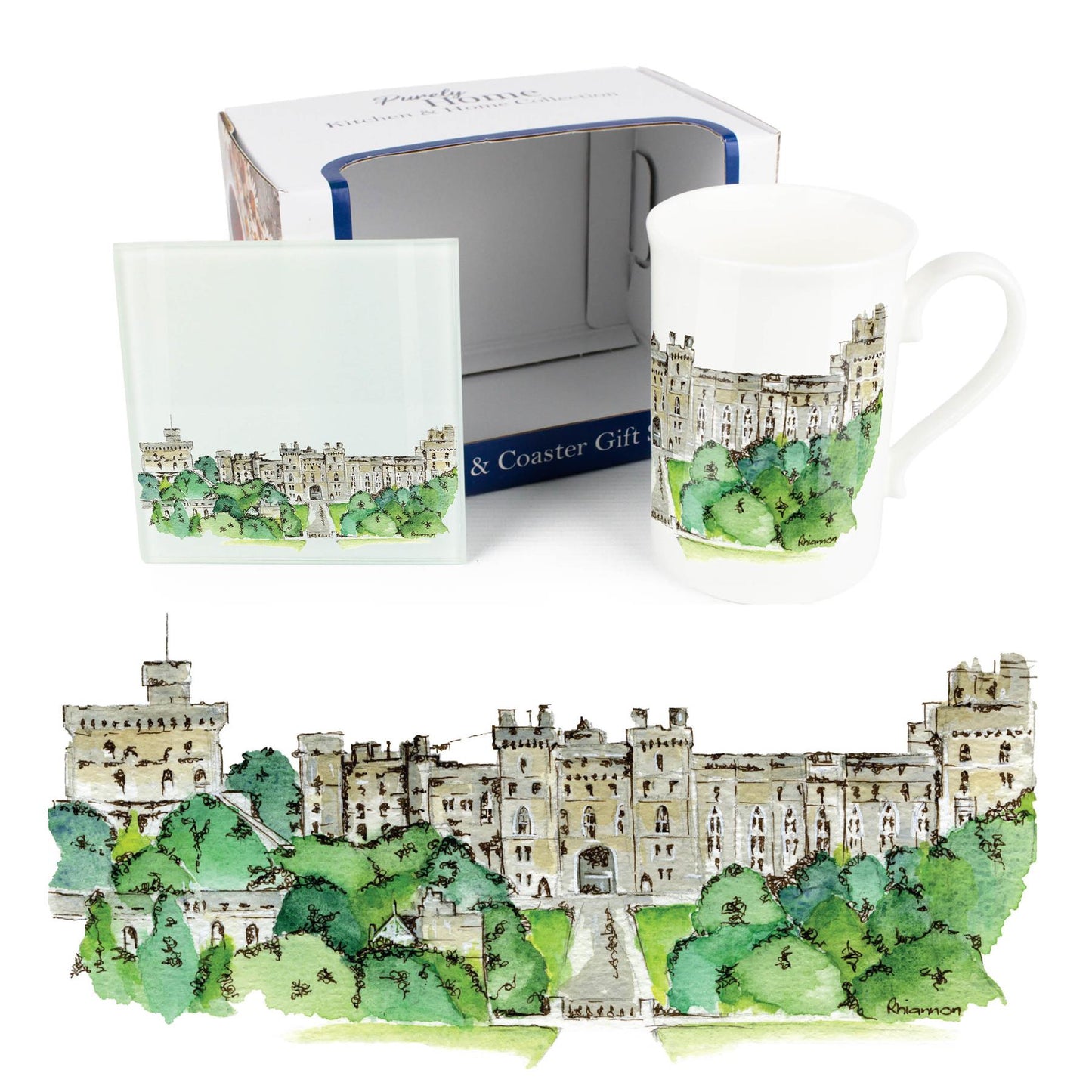 Windsor Castle Mug & Coaster Gift Set by Rhiannon Chauncey