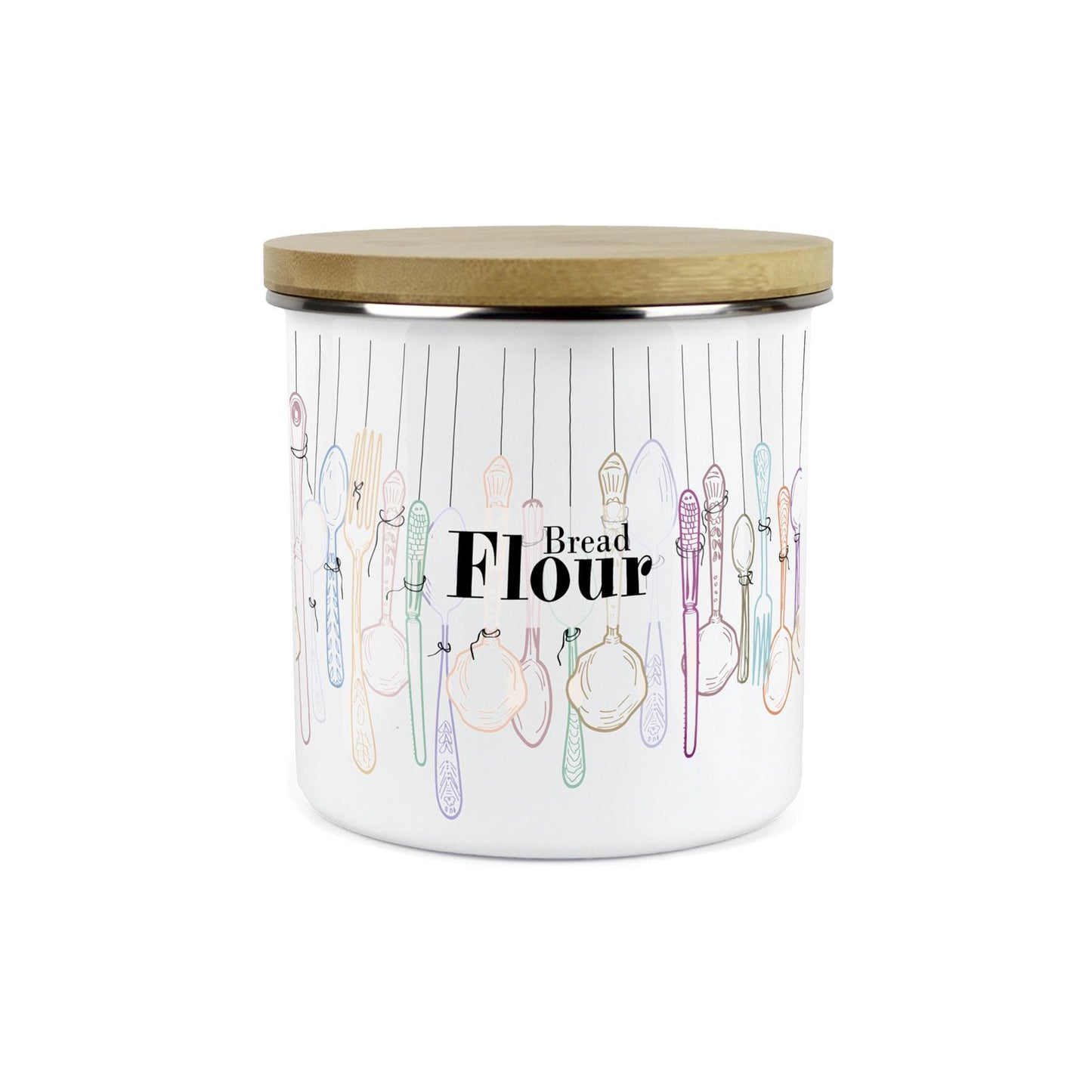 Vintage Cutlery Bread Flour Storage Canister - Enamel Kitchen Container