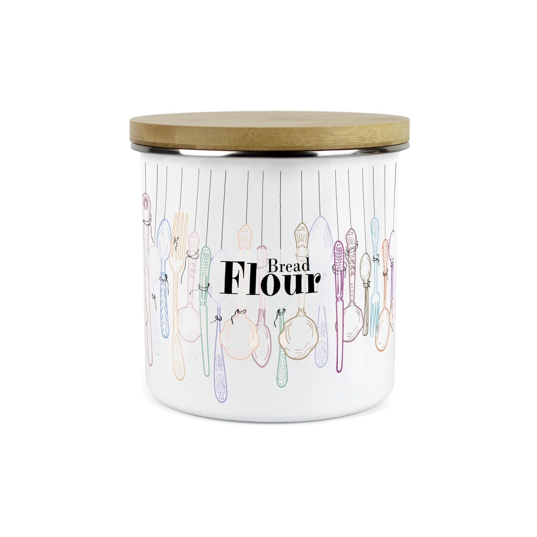 Vintage Cutlery Bread Flour Storage Canister - Enamel Kitchen Container