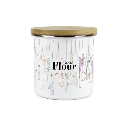 Vintage Cutlery Bread Flour Storage Canister - Enamel Kitchen Container
