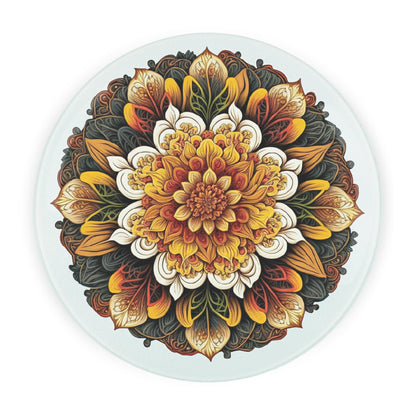 Mandala Round Glass Worktop Saver - Textured Chopping Board Worktop Protector