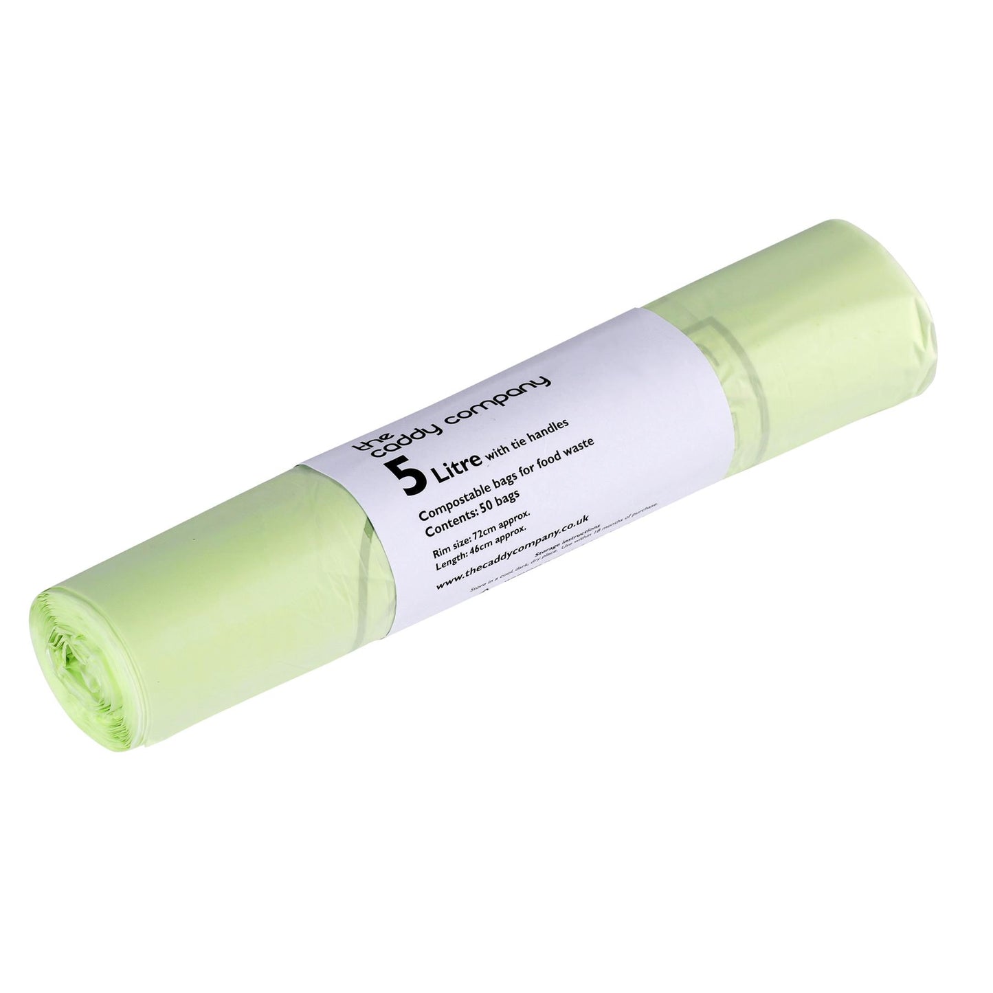 5L Caddy Liner Roll, fully compostable, ideal for small kitchen compost caddies.