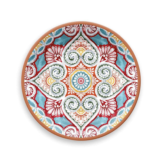 Melamine plate with colourful moroccan inspired design.