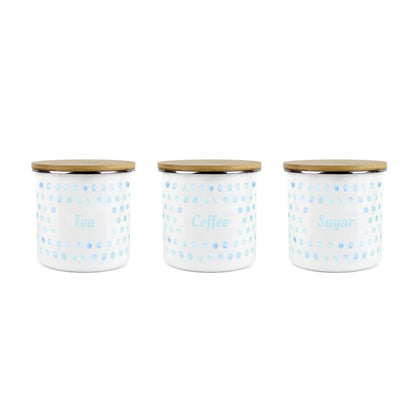 Purely Home Polka Dot Aqua 3pc Food Storage Canister Set - Tea, Coffee & Sugar