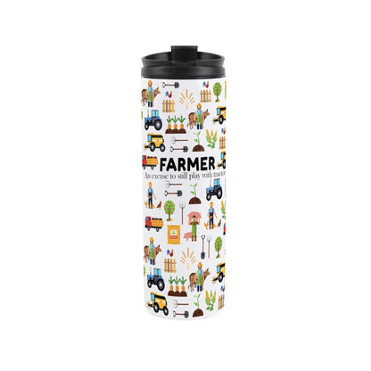 Travel mug featuring farmer pattern 