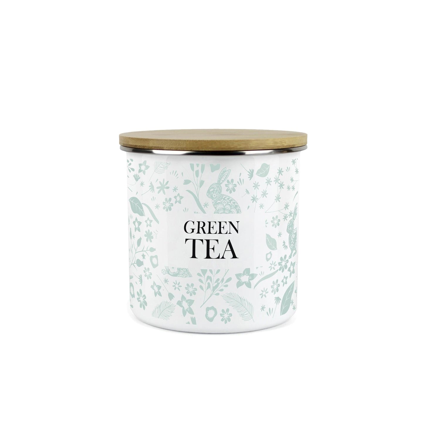 Wild Rabbits Green Tea Storage Canister - Green Enamel Food/Drink Container