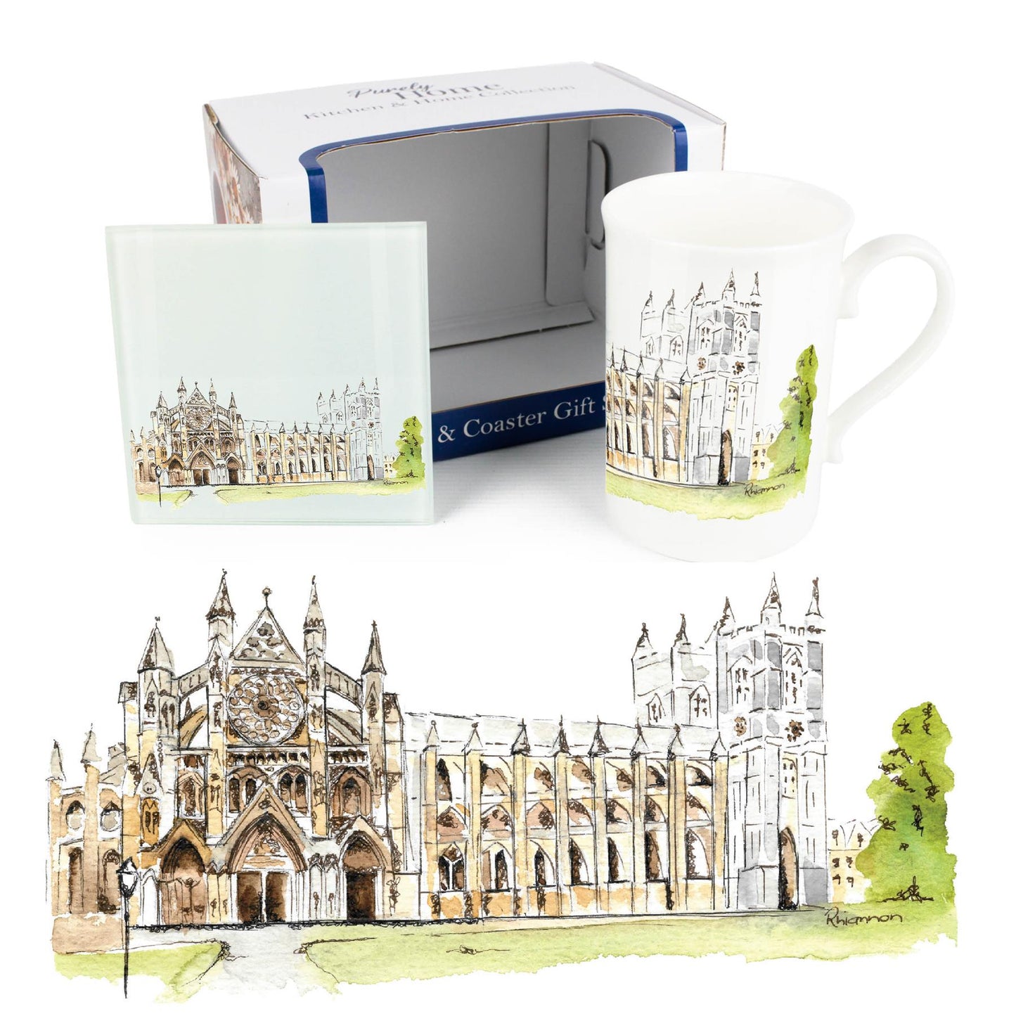 Westminster Abbey Mug & Coaster Gift Set by Rhiannon Chauncey