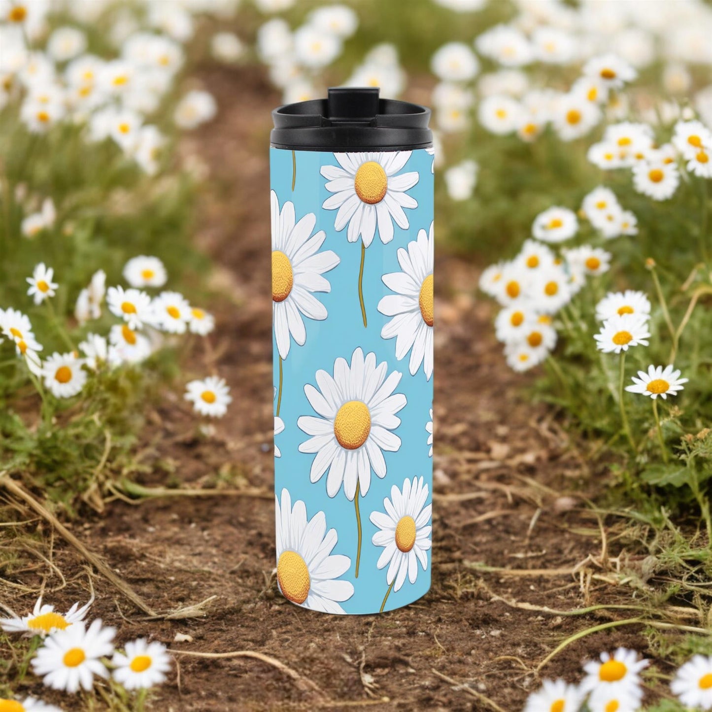 Blue Daisies Stainless Steel Flask