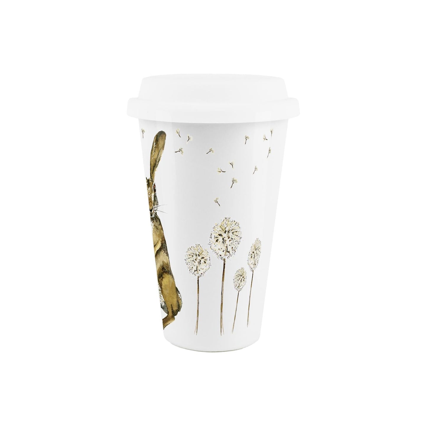 Hares & Dandelions Ceramic Travel Mug by Rhiannon Chauncey