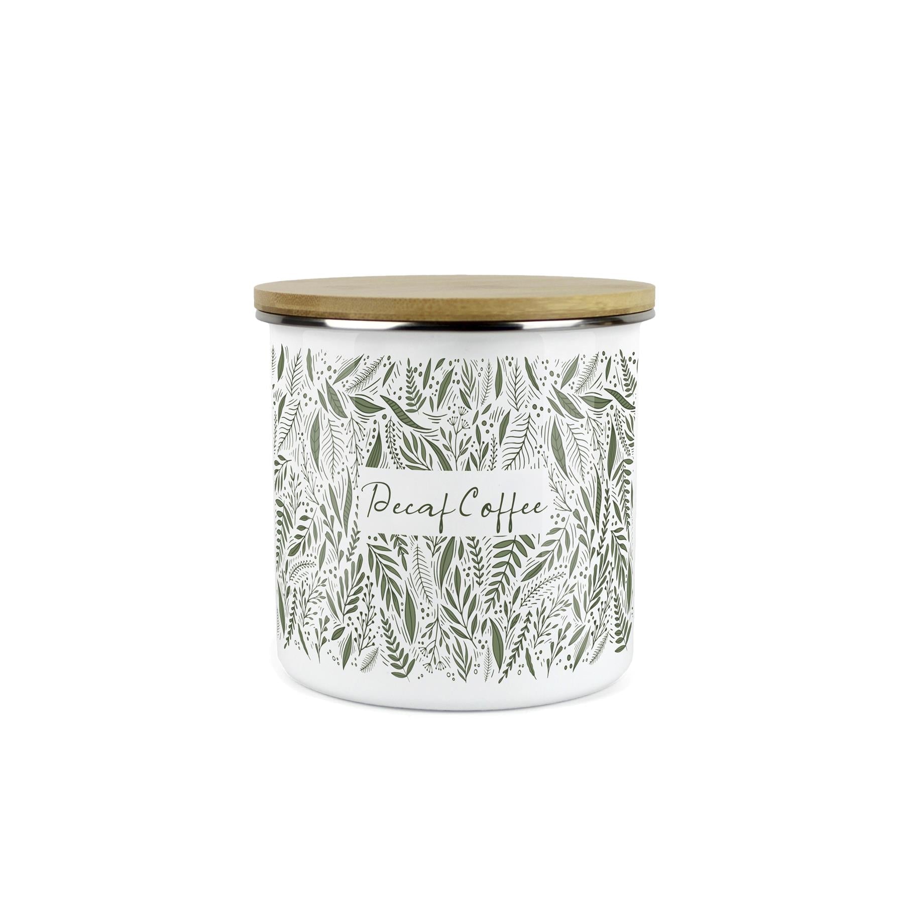 Purely Home - Green Leaves - Enamel Airtight Decaf Coffee Storage Canister