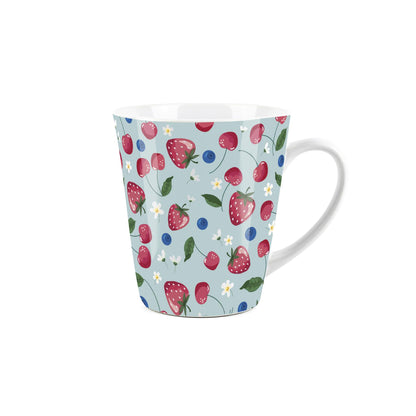 Small white latte mug with stawberries & blueberries design 