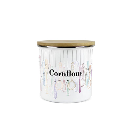 Vintage Cutlery Cornflour Storage Canister - Enamel Kitchen Container