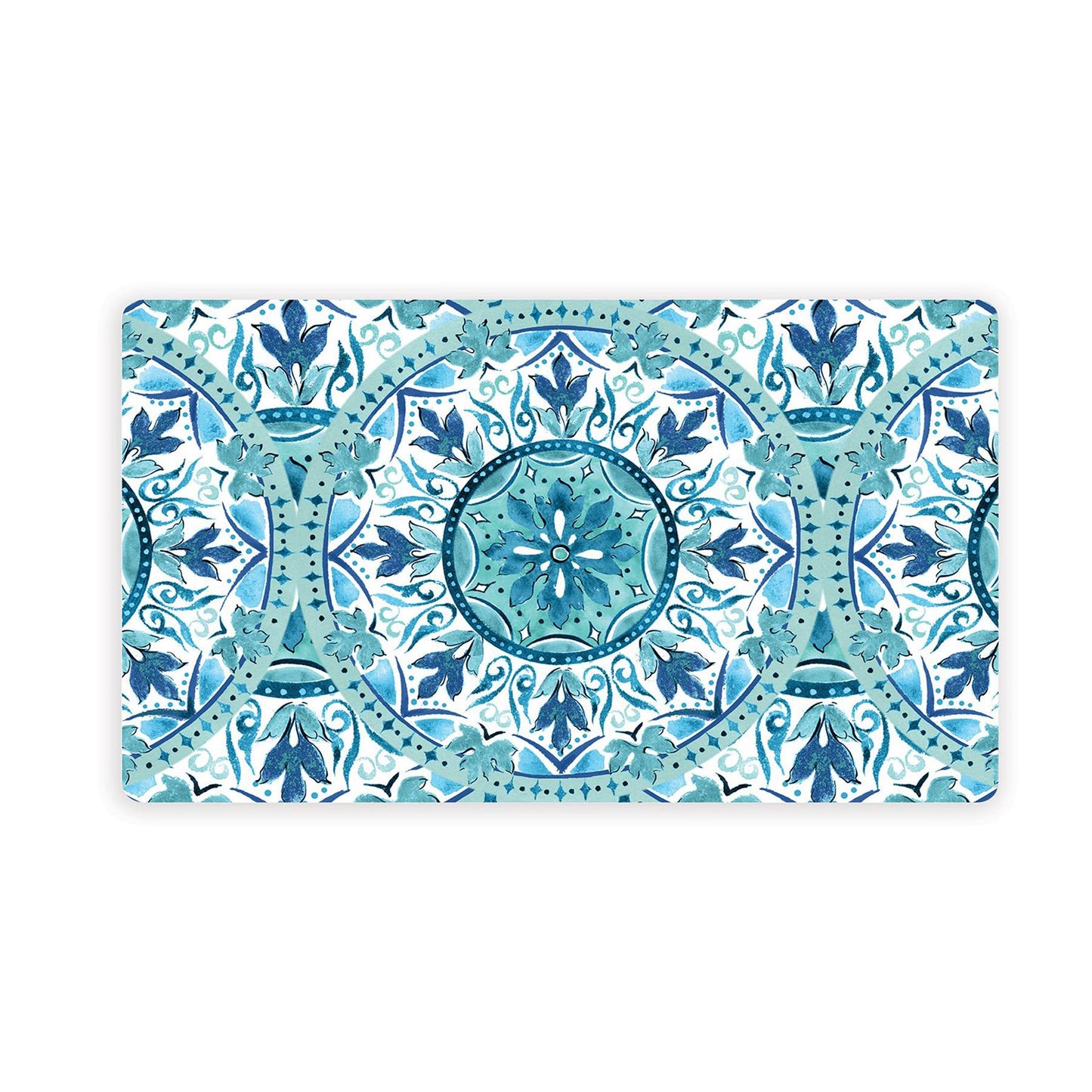 Gibraltar themed placemat with blue and teal floral design.