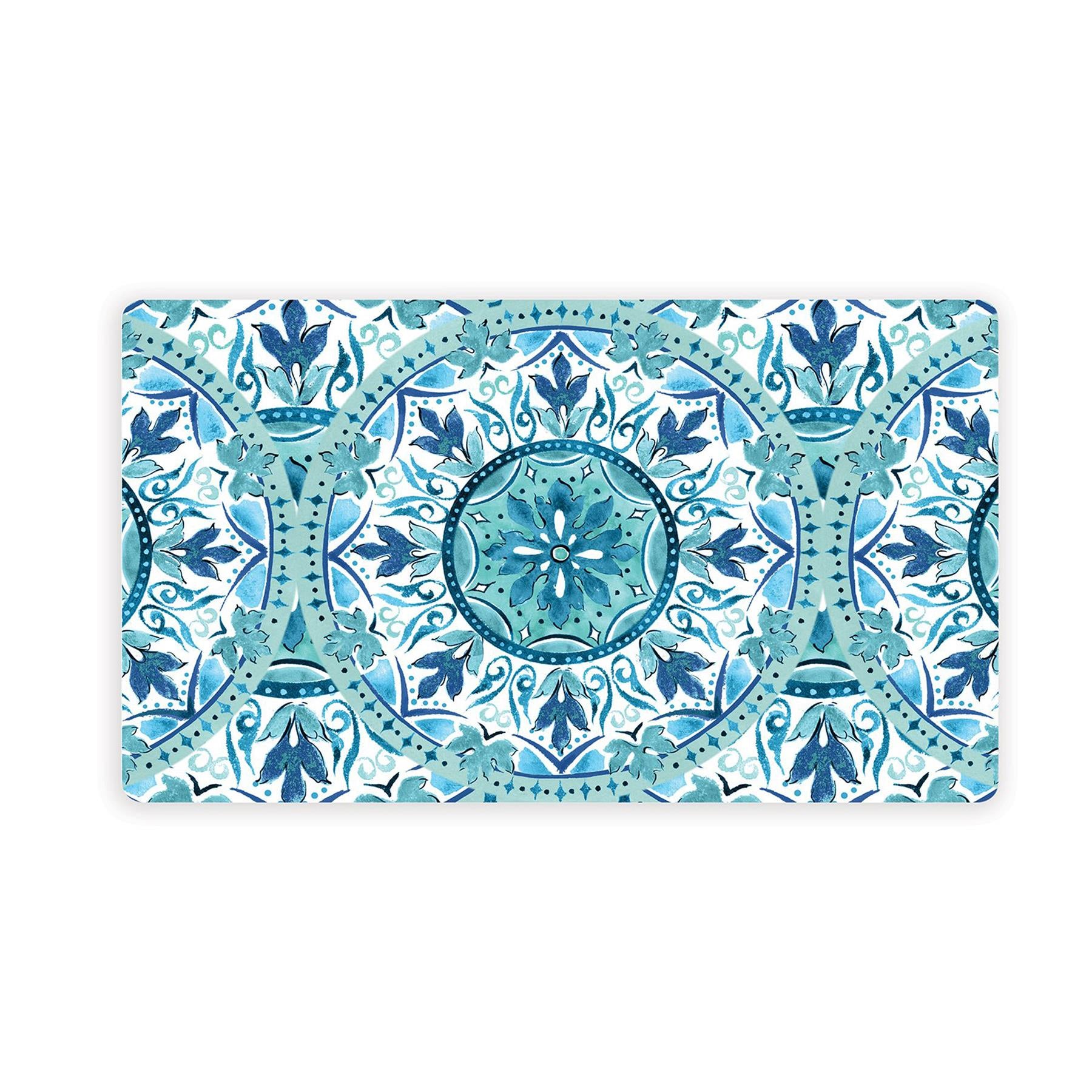 Gibraltar themed placemat with blue and teal floral design.