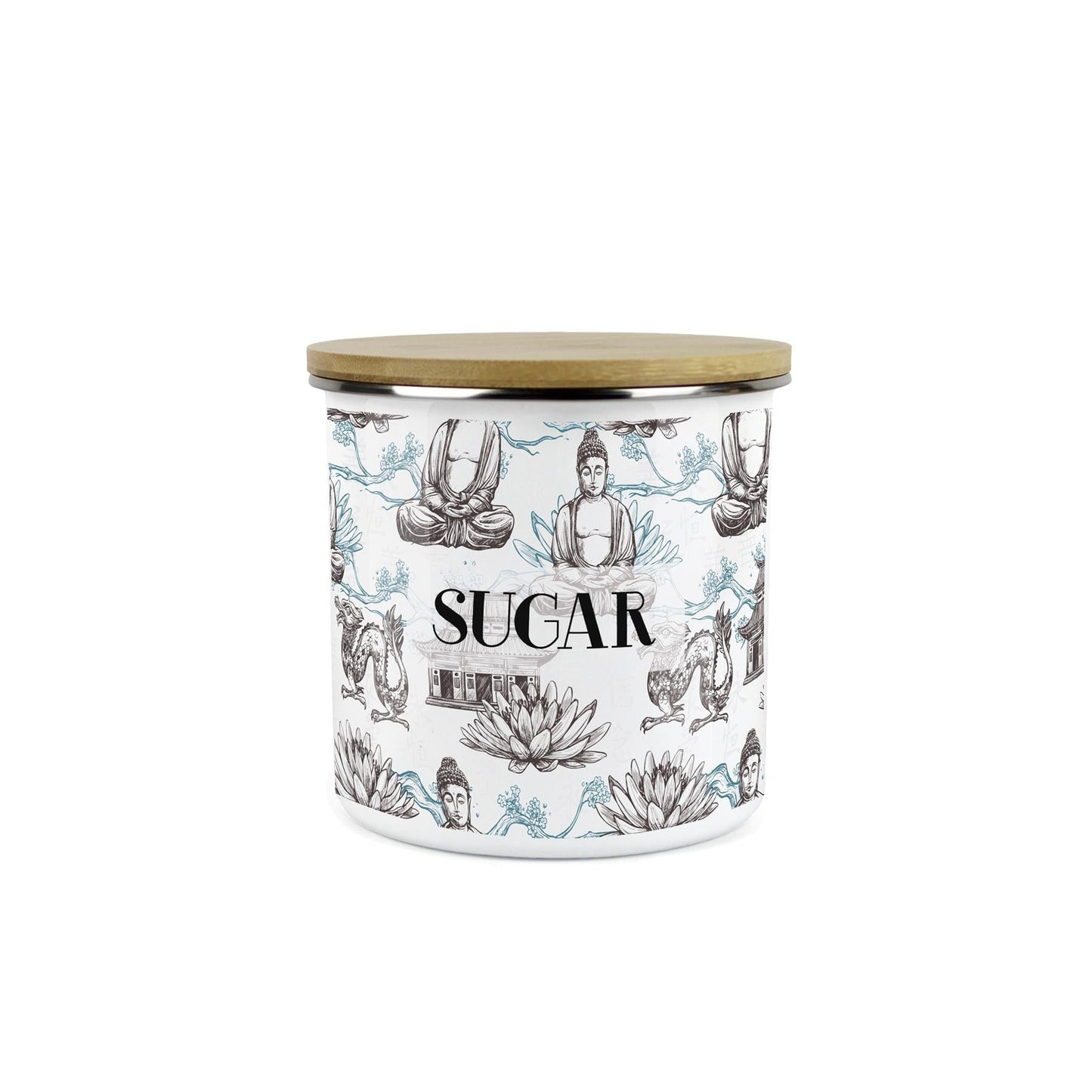 Sugar Storage Canister - Oriental Scene Enamel Kitchen Storage Jar