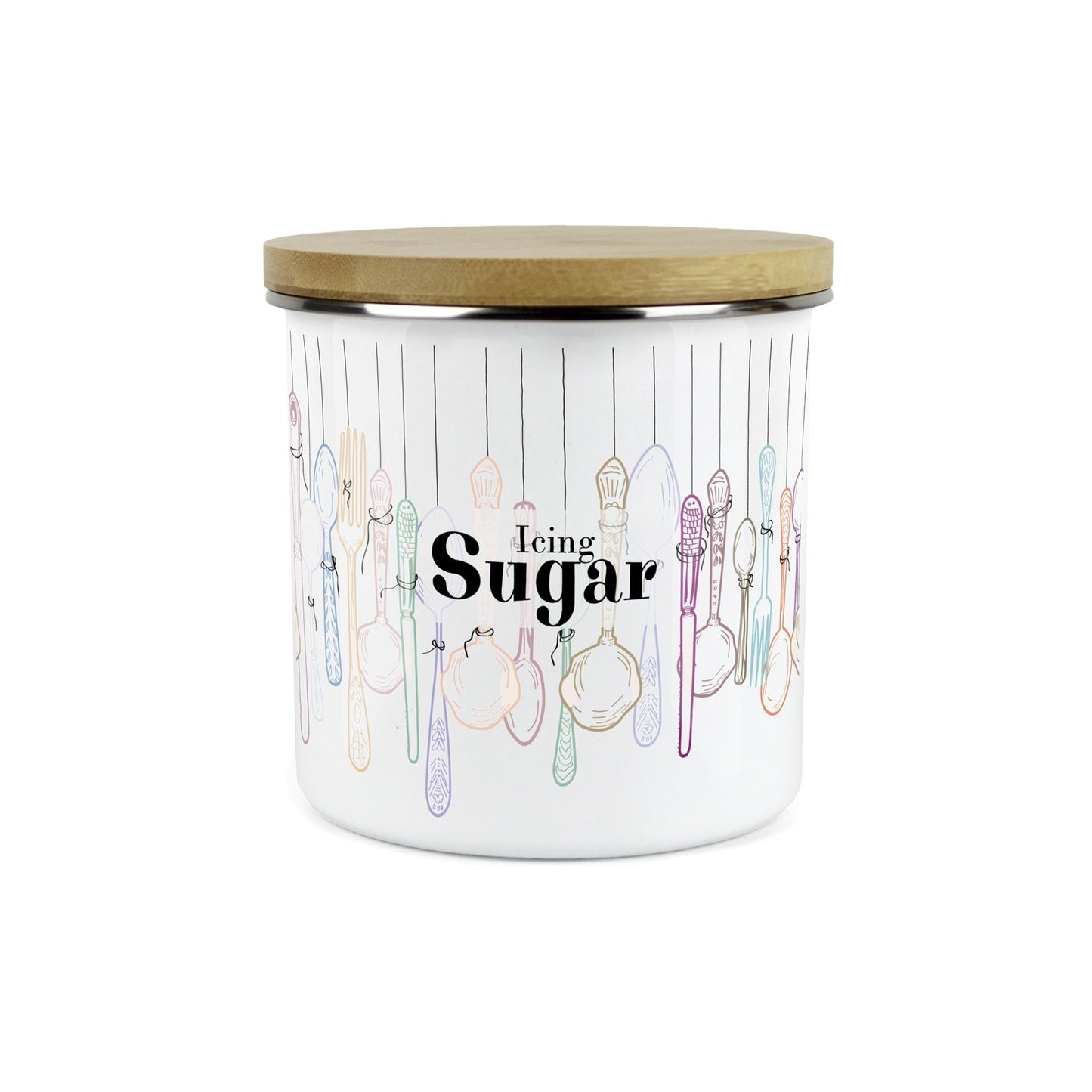 Vintage Cutlery Icing Sugar Baking Storage Canister - Enamel Kitchen Container