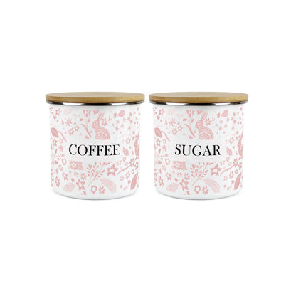 Wild Rabbits Coffee & Sugar Enamel Jar Storage Canister Set - Pink
