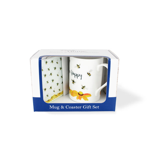 Bee Happy Mug & Coaster Gift Set by Rhiannon Chauncey