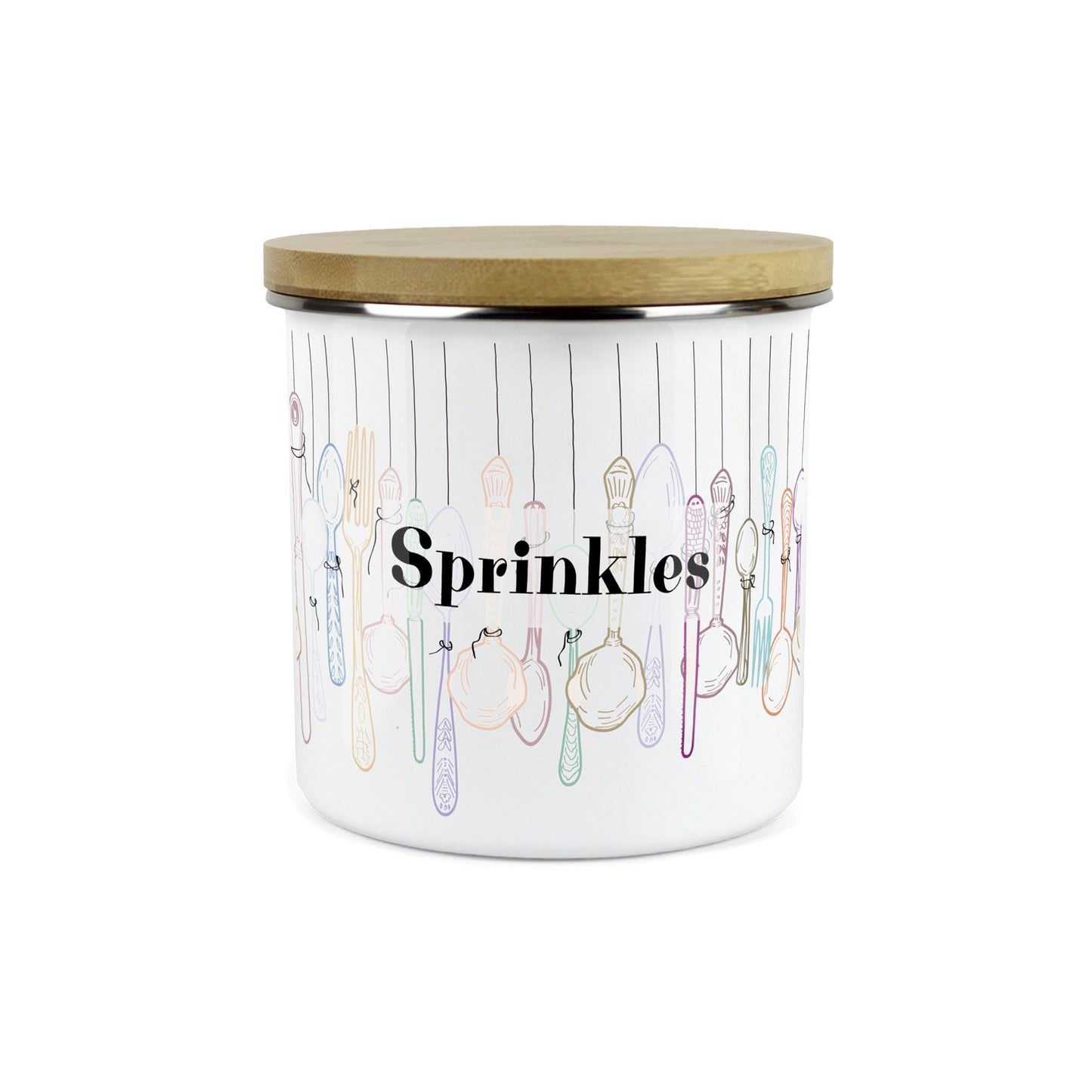 Vintage Cutlery Sprinkles Baking Storage Canister - Enamel Kitchen Container