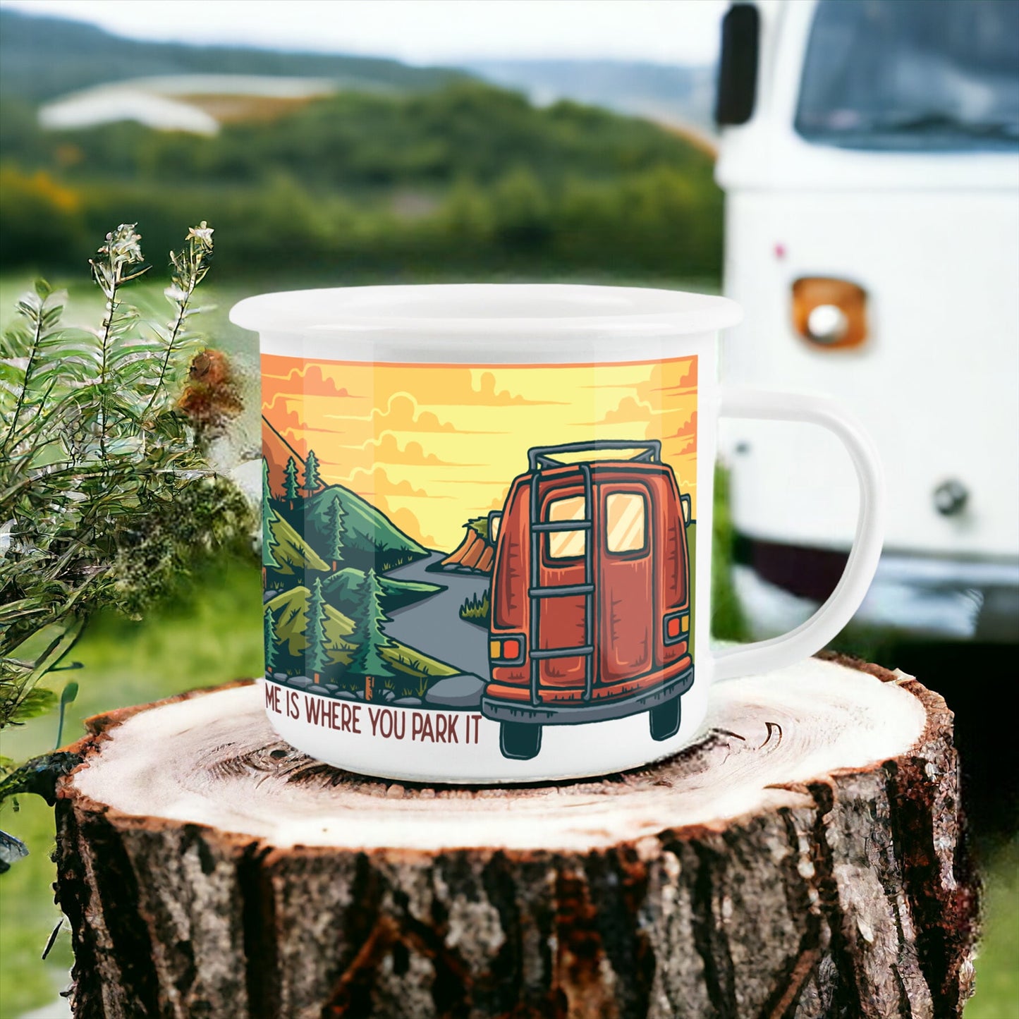 Home Is Where You Park It' Campervan Enamel Mug