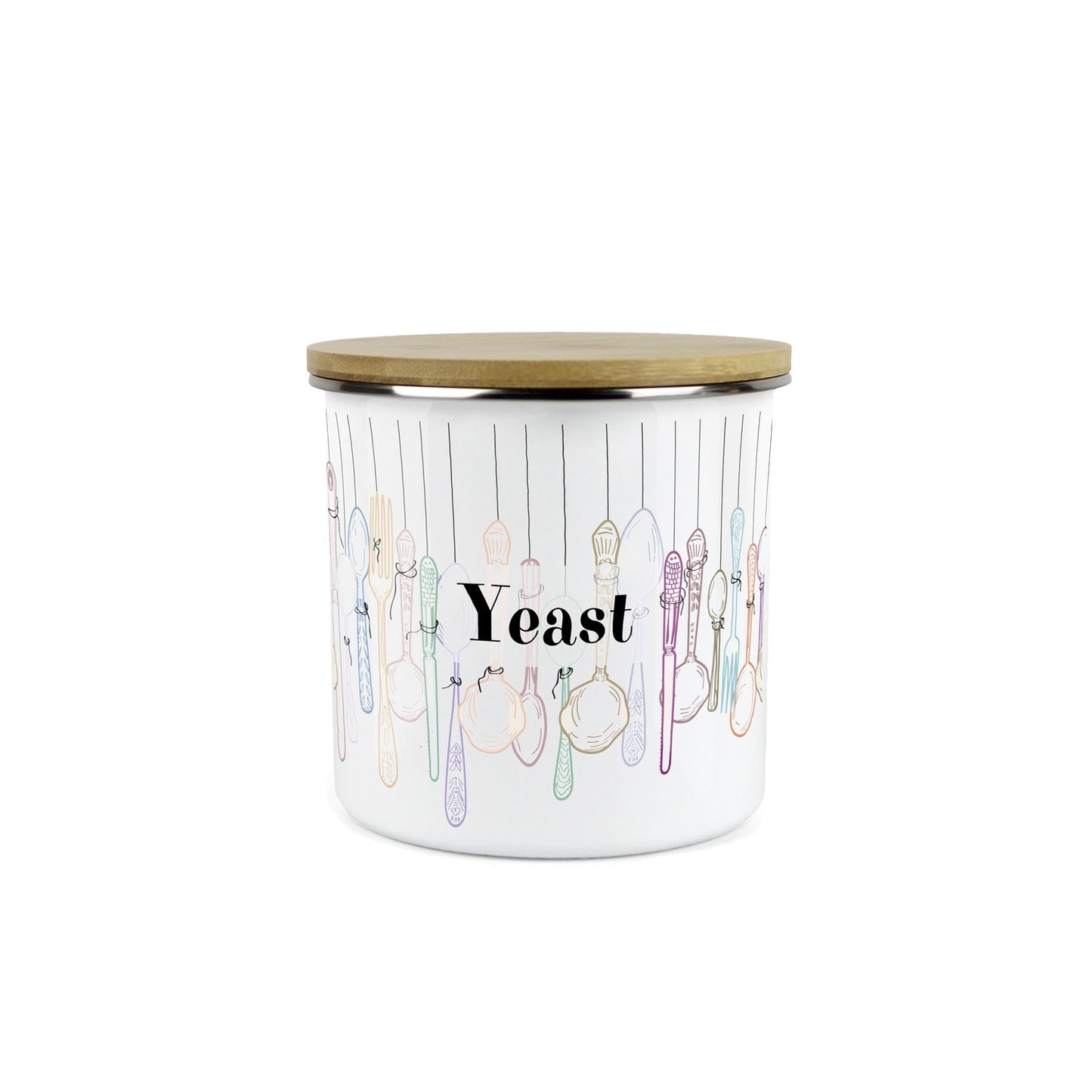 Vintage Cutlery Yeast Baking Storage Canister - Enamel Kitchen Container