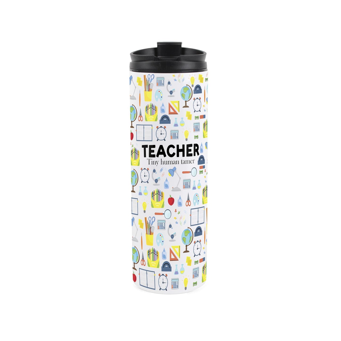 Travel mug featuinr teacher pattern 