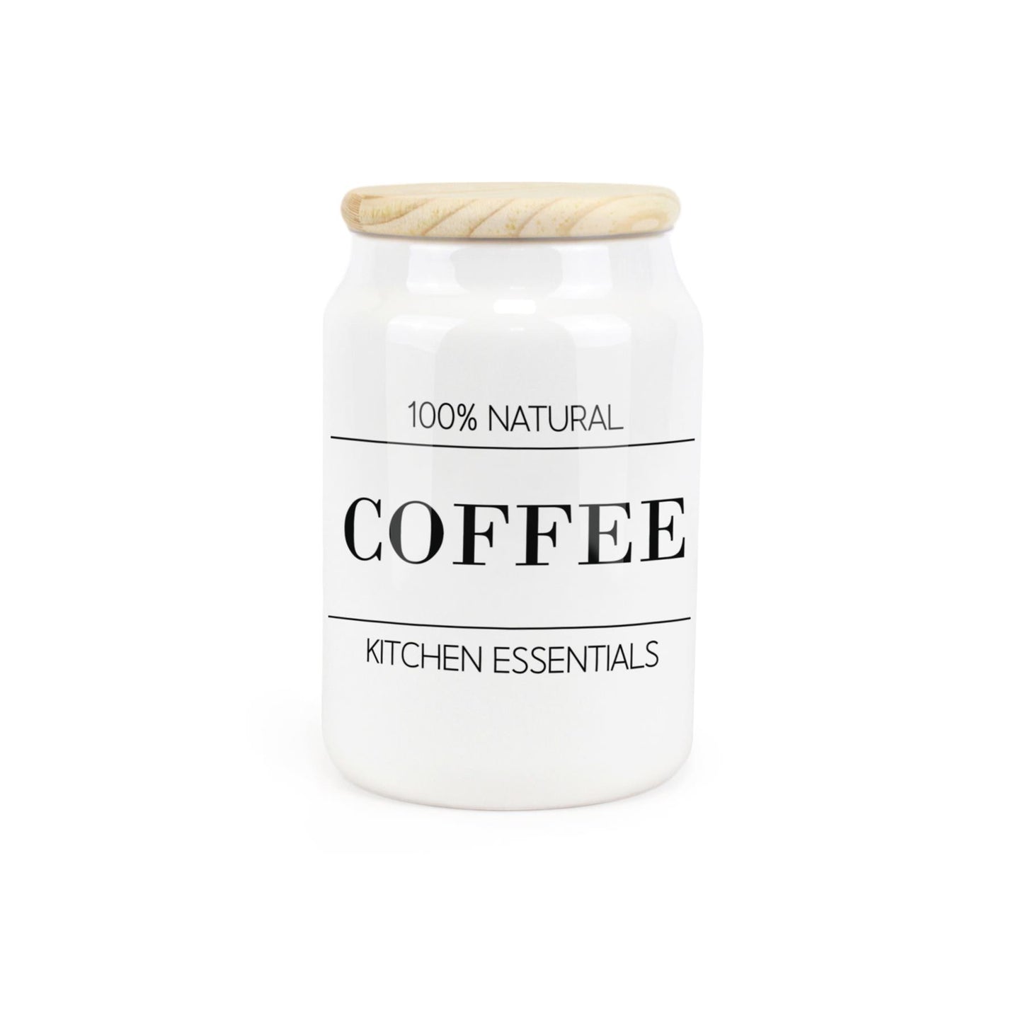 White ceramic canister featuring minimalist black and white line design.