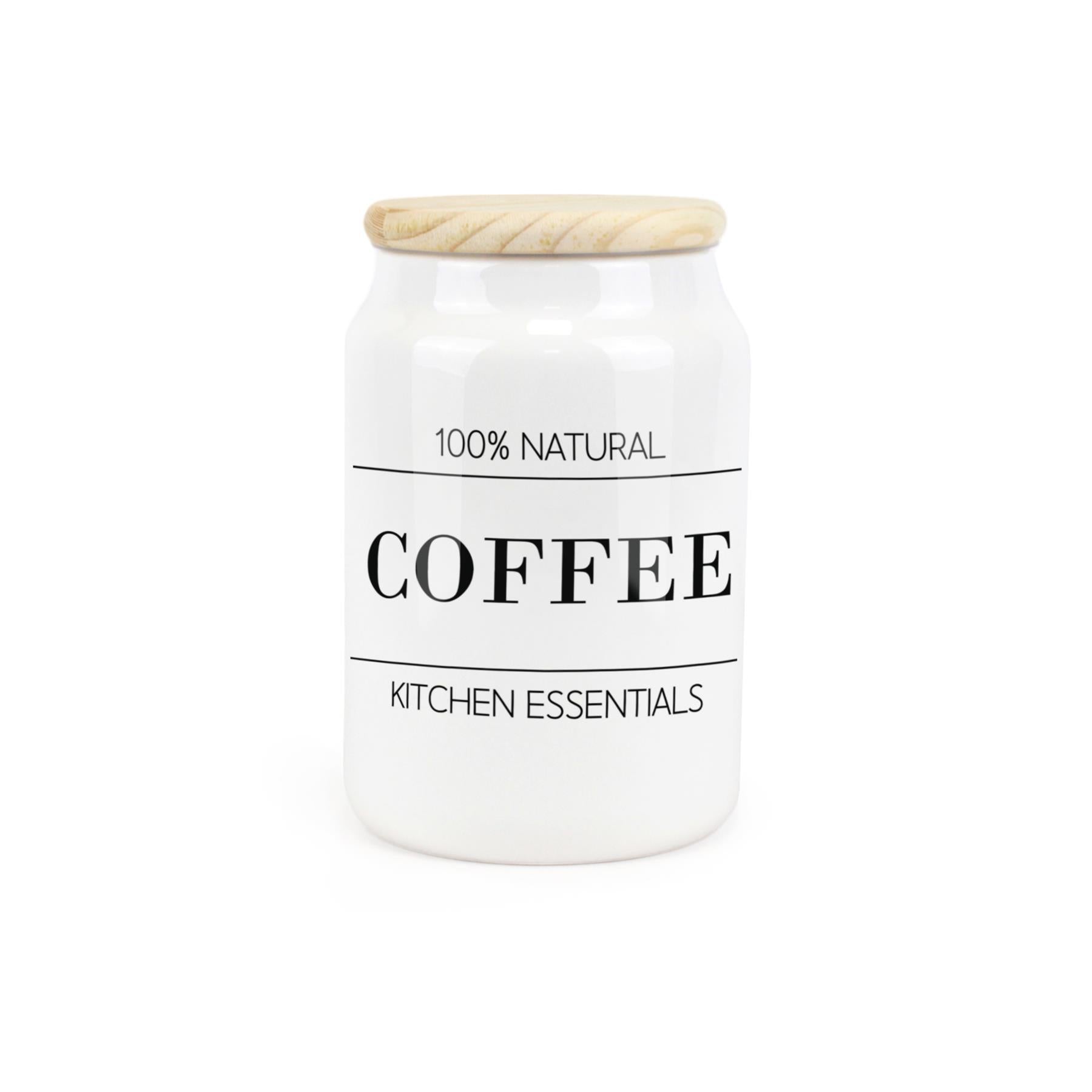 White ceramic canister featuring minimalist black and white line design.