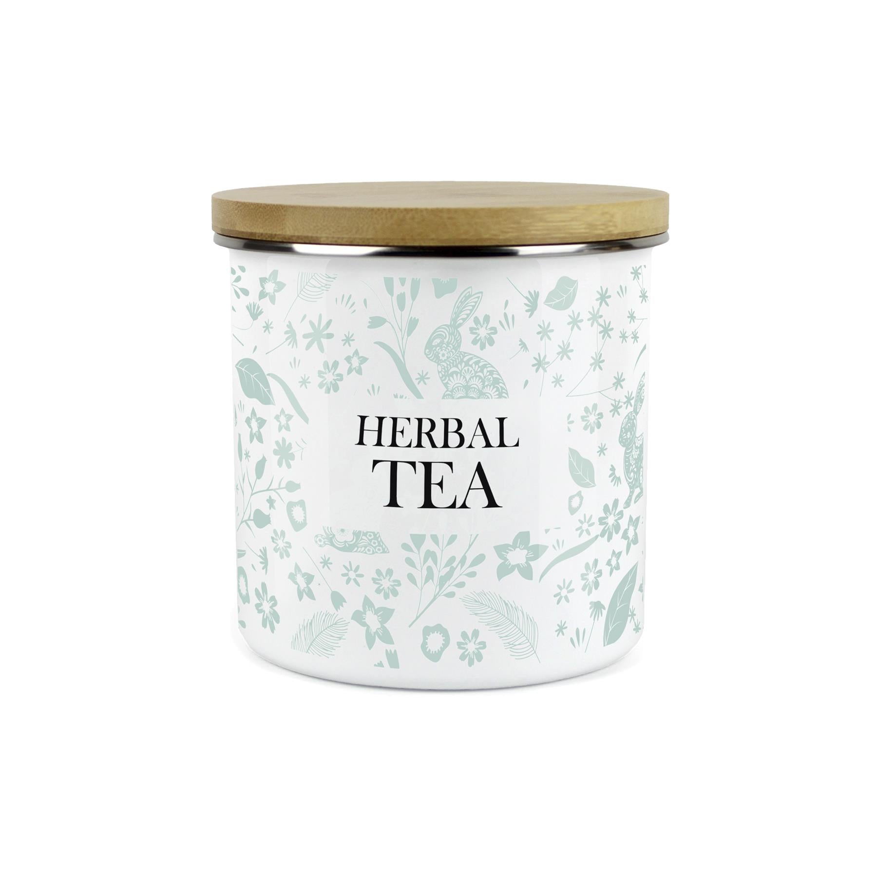 Wild Rabbits Herbal Tea Storage Canister - Green Enamel Food/Drink Container