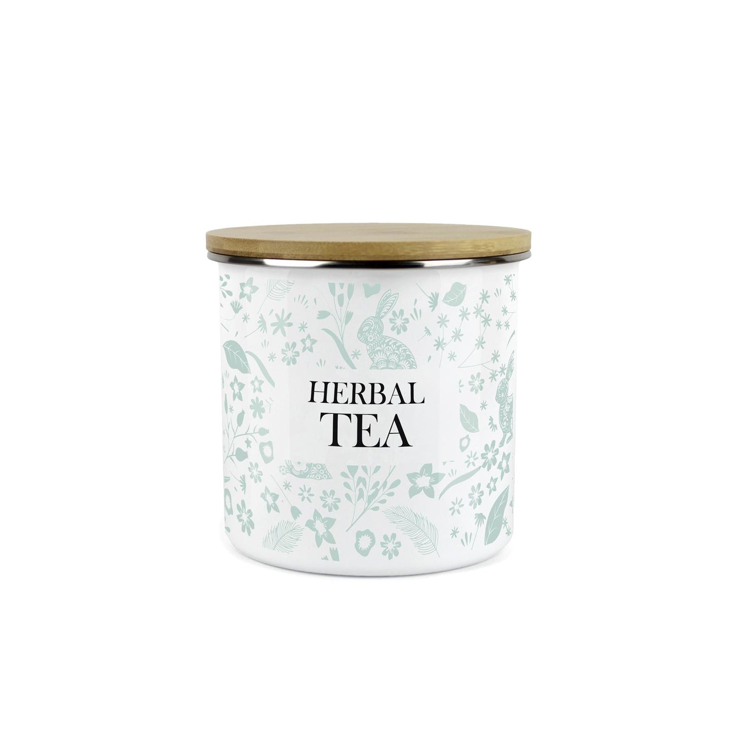 Wild Rabbits Herbal Tea Storage Canister - Green Enamel Food/Drink Container