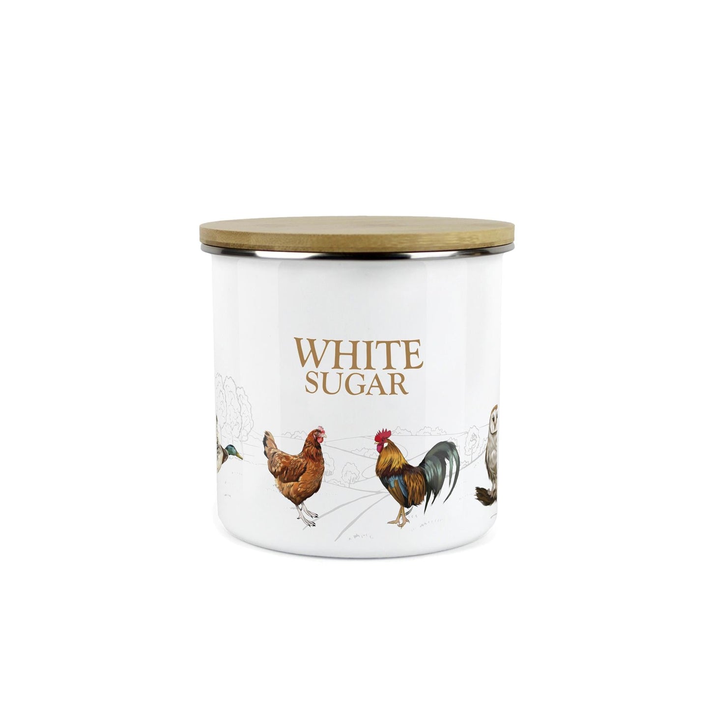 White Sugar Canister - Country Farm Animal Airtight Enamel Kitchen Storage Jar