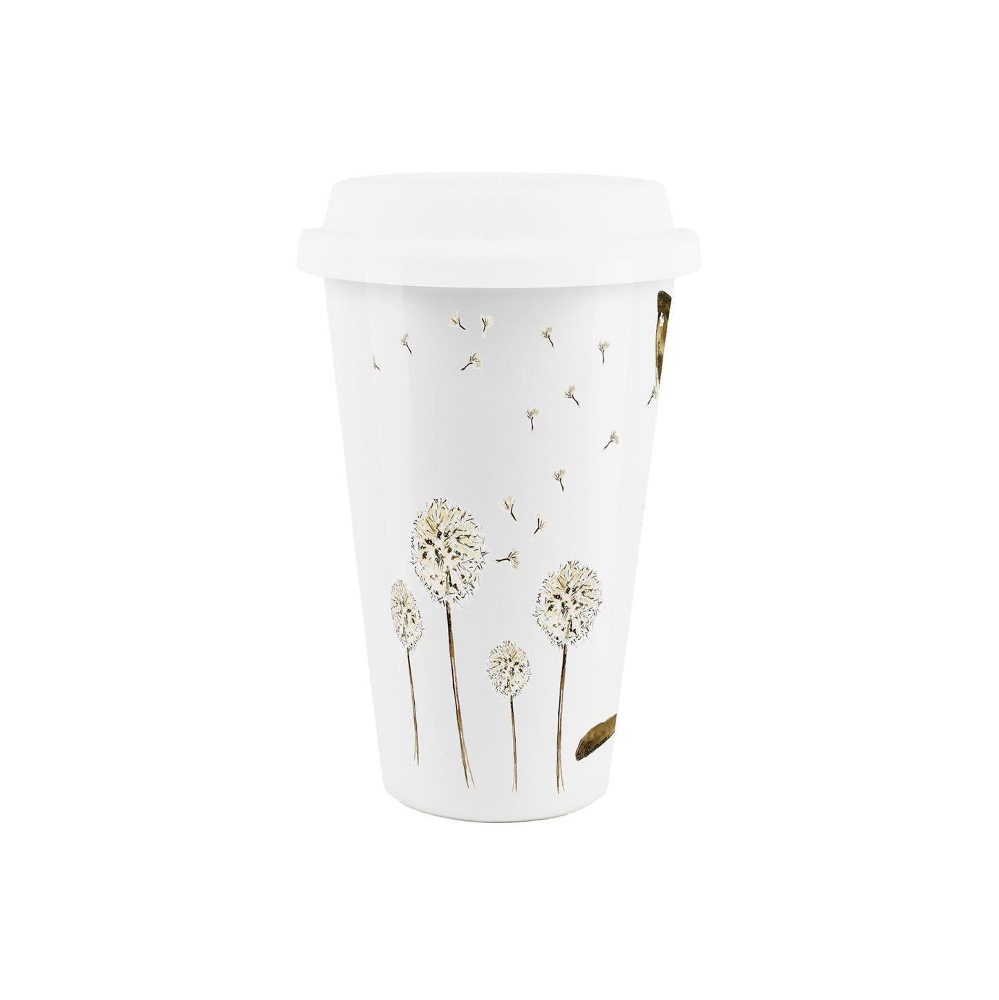 Hares & Dandelions Ceramic Travel Mug by Rhiannon Chauncey