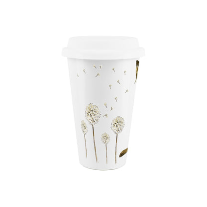 Hares & Dandelions Ceramic Travel Mug by Rhiannon Chauncey