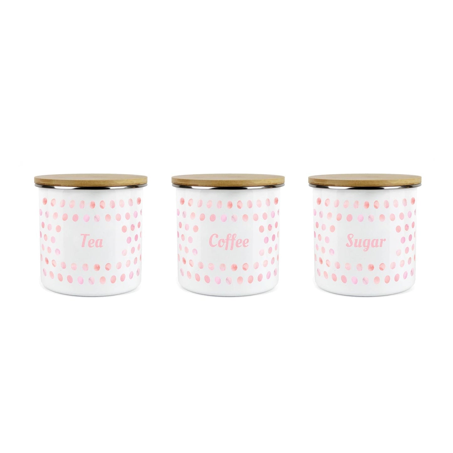 Purely Home Kitchen Polka Pink Food Storage Canister 3pc - Tea, Coffee & Sugar