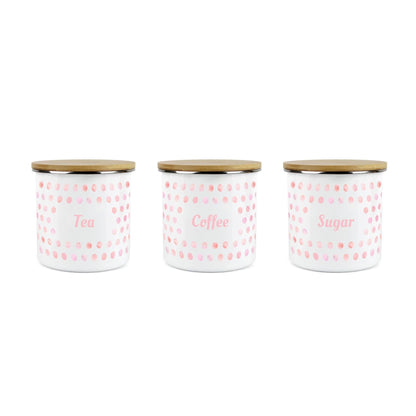 Purely Home Kitchen Polka Pink Food Storage Canister 3pc - Tea, Coffee & Sugar