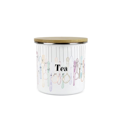 Vintage Cutlery Tea Storage Canister - Enamel Kitchen Container