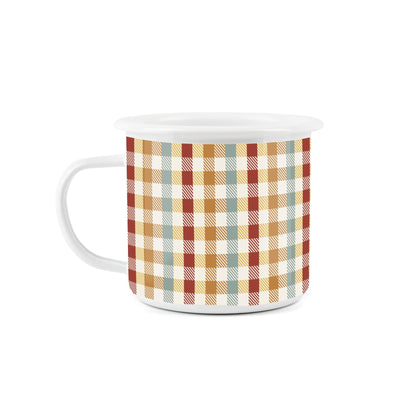 Gingham Print Camping  Enamel Mug