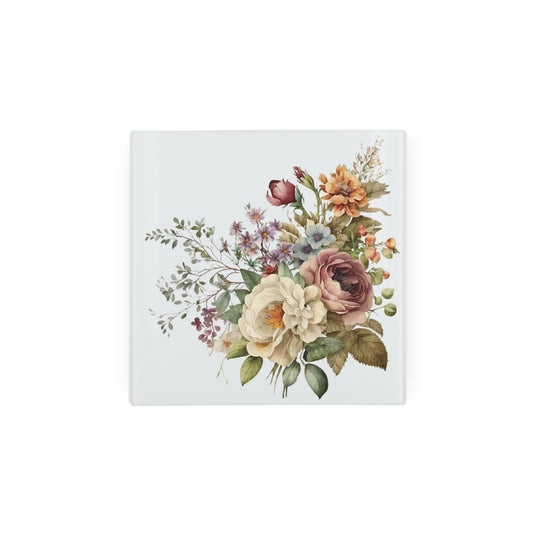 Mini glass worktop protector with watercolour floral bouquet.